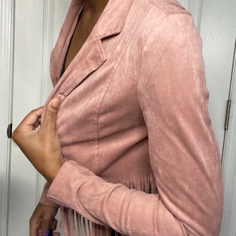 Blush fringe velvet jacket